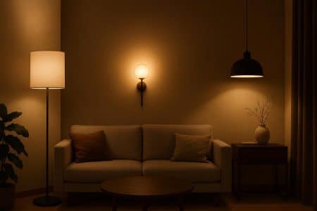 Modern interior illuminated by creative lighting design, enhancing architectural features and ambiance