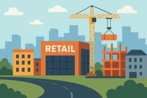 Modern retail construction project in a small city illustrating efficient project management