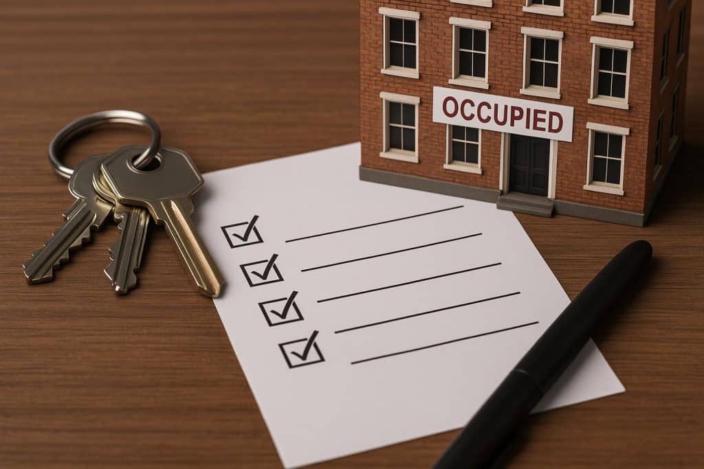 Commercial building with multiple units representing tenant-occupied property for real estate purchase