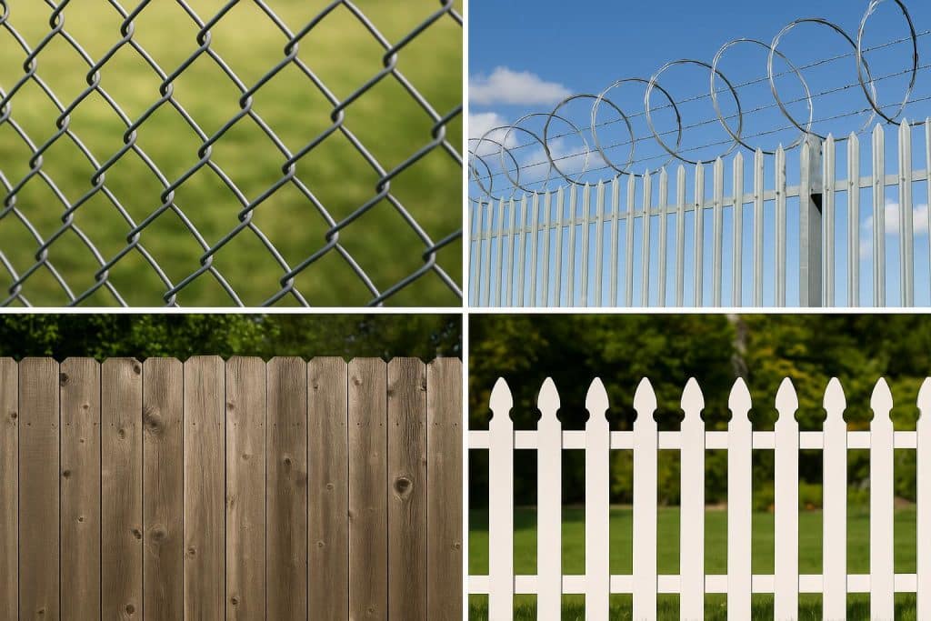 Various types of fencing showcasing security, privacy, and decorative styles for different uses