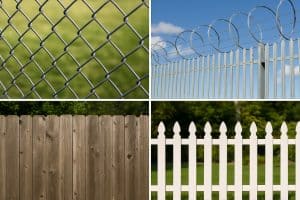 Various types of fencing showcasing security, privacy, and decorative styles for different uses