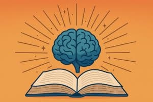 Open book with glowing brain illustration symbolizing the impact of reading on brain development